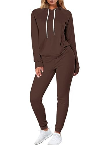 Fixmatti Women Hoodies Sweatsuit Pullover Hoodie Sweatshirts Matching Sweatpants Jogging Sets Brown L | Amazon (US)