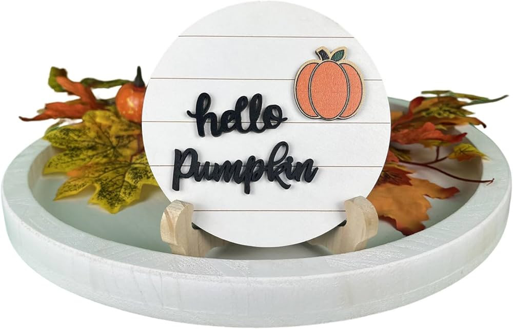 Fall Decorations for Home - Fall Decor Fall Tiered Tray Decor Hello Pumpkin Sign Table Decor Wood... | Amazon (US)