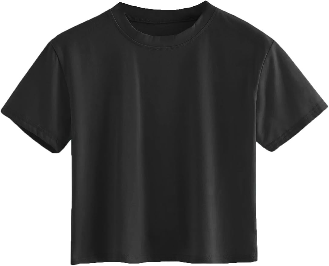 SweatyRocks Women's Casual Short Sleeve Crew Neck Basic Crop Top T Shirts | Amazon (US)