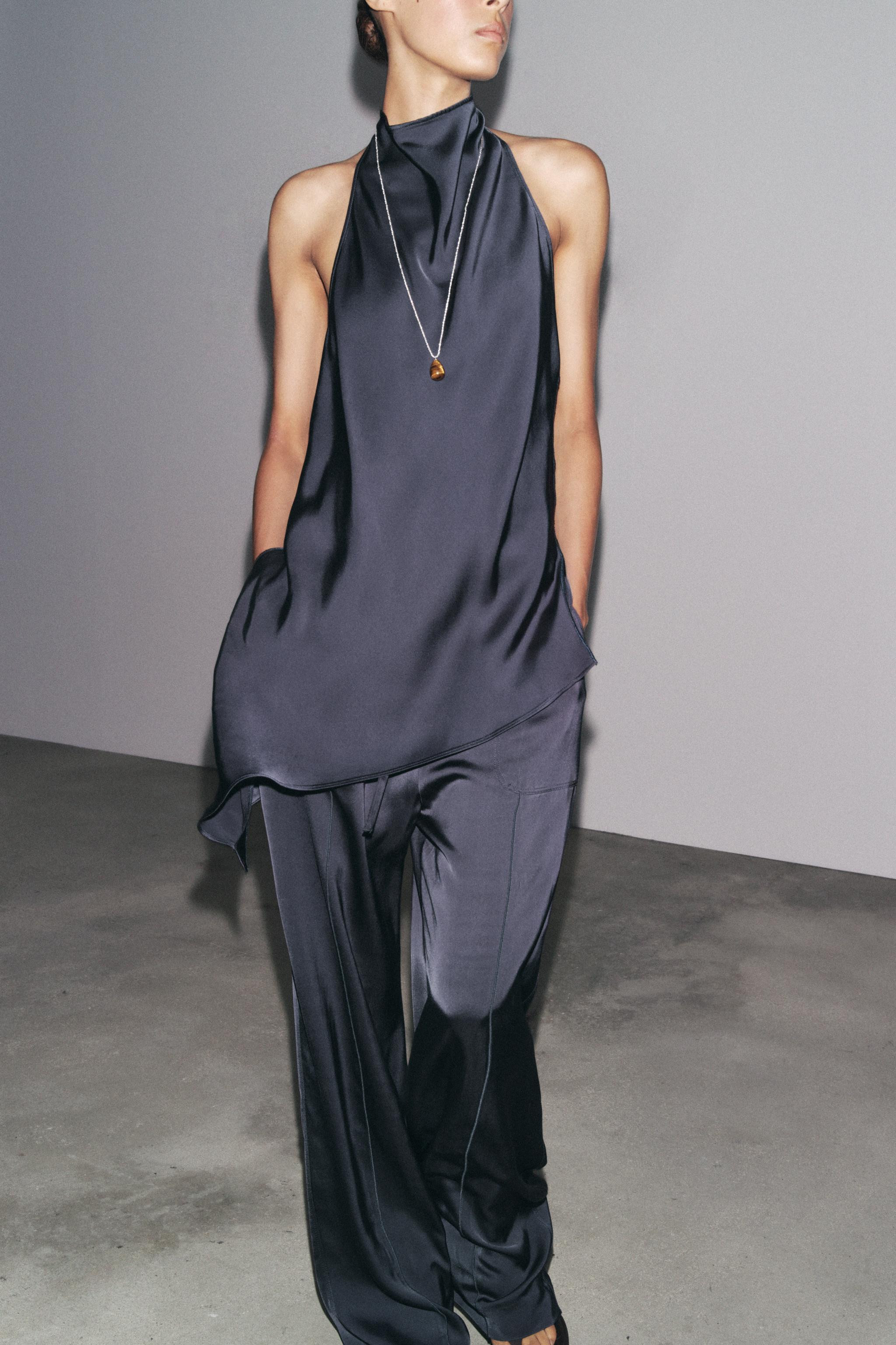 ZW COLLECTION SATIN HALTER TOP | Zara UK