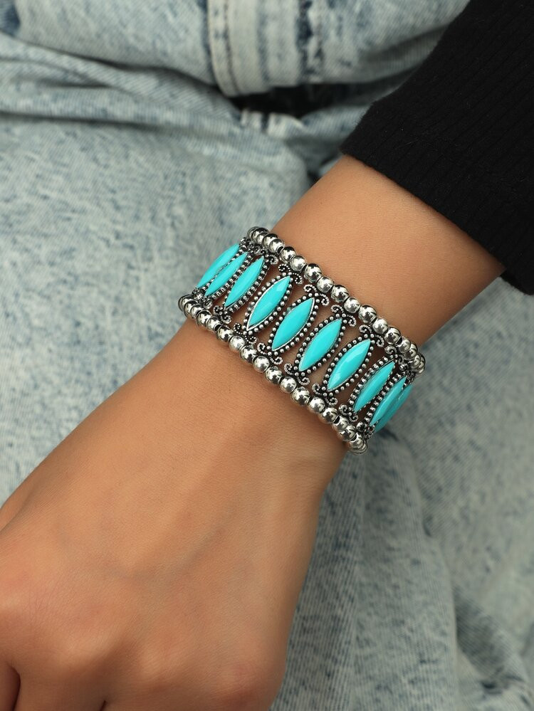 EMERY ROSE Color Block Resin Beaded Bracelet | SHEIN