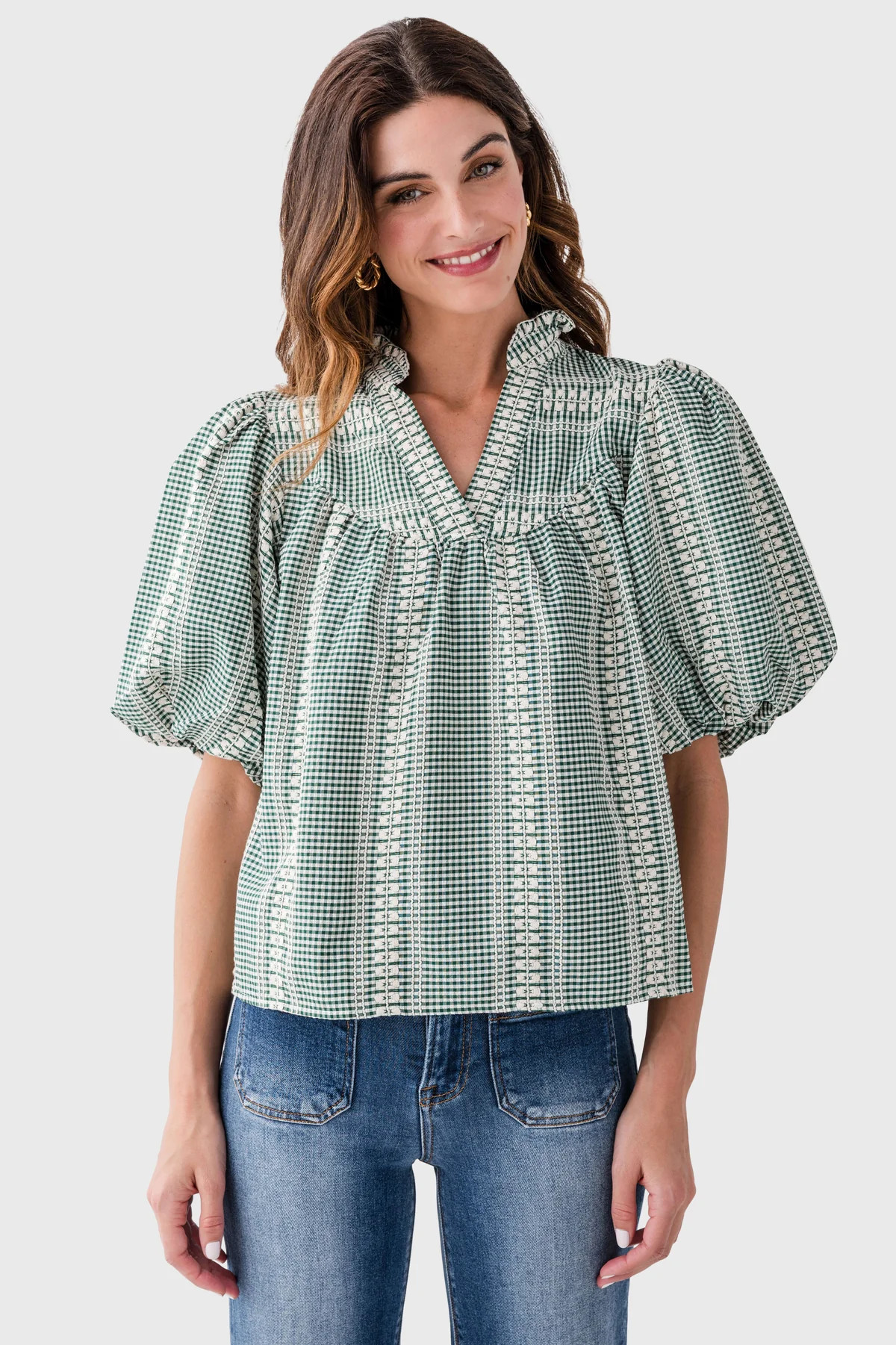 THML Textured Stripe Puff Sleeve Top | Social Threads