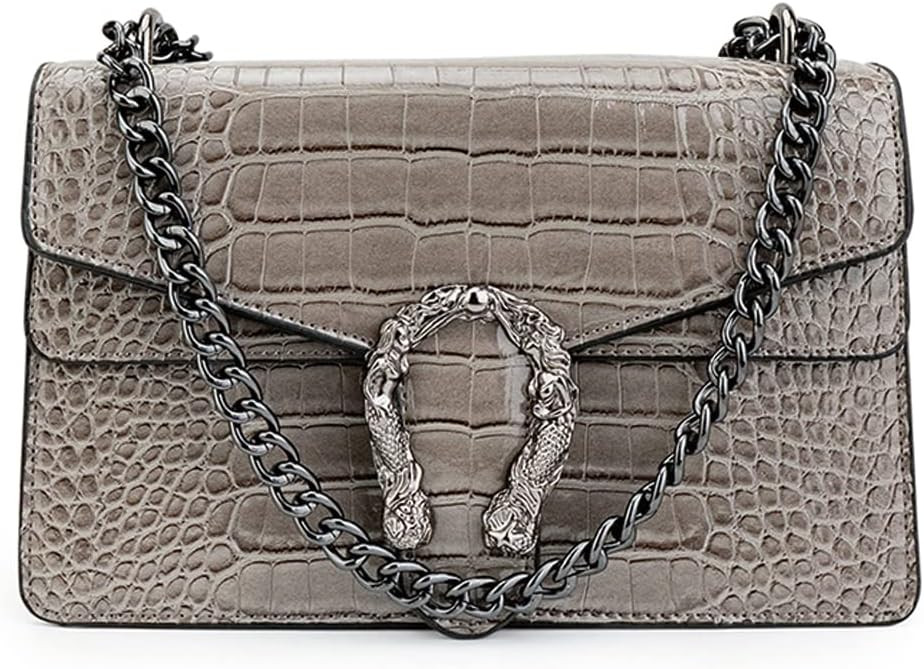 JBB Women's Crossbody Shoulder Bag Retro Snakeskin Solid Color Chain Strap Clutch Leather Bag Gre... | Amazon (US)