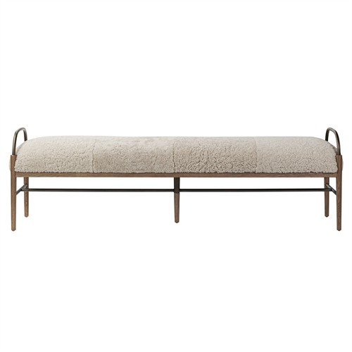 Demi Beige Shearling Accent Bench | Kathy Kuo Home
