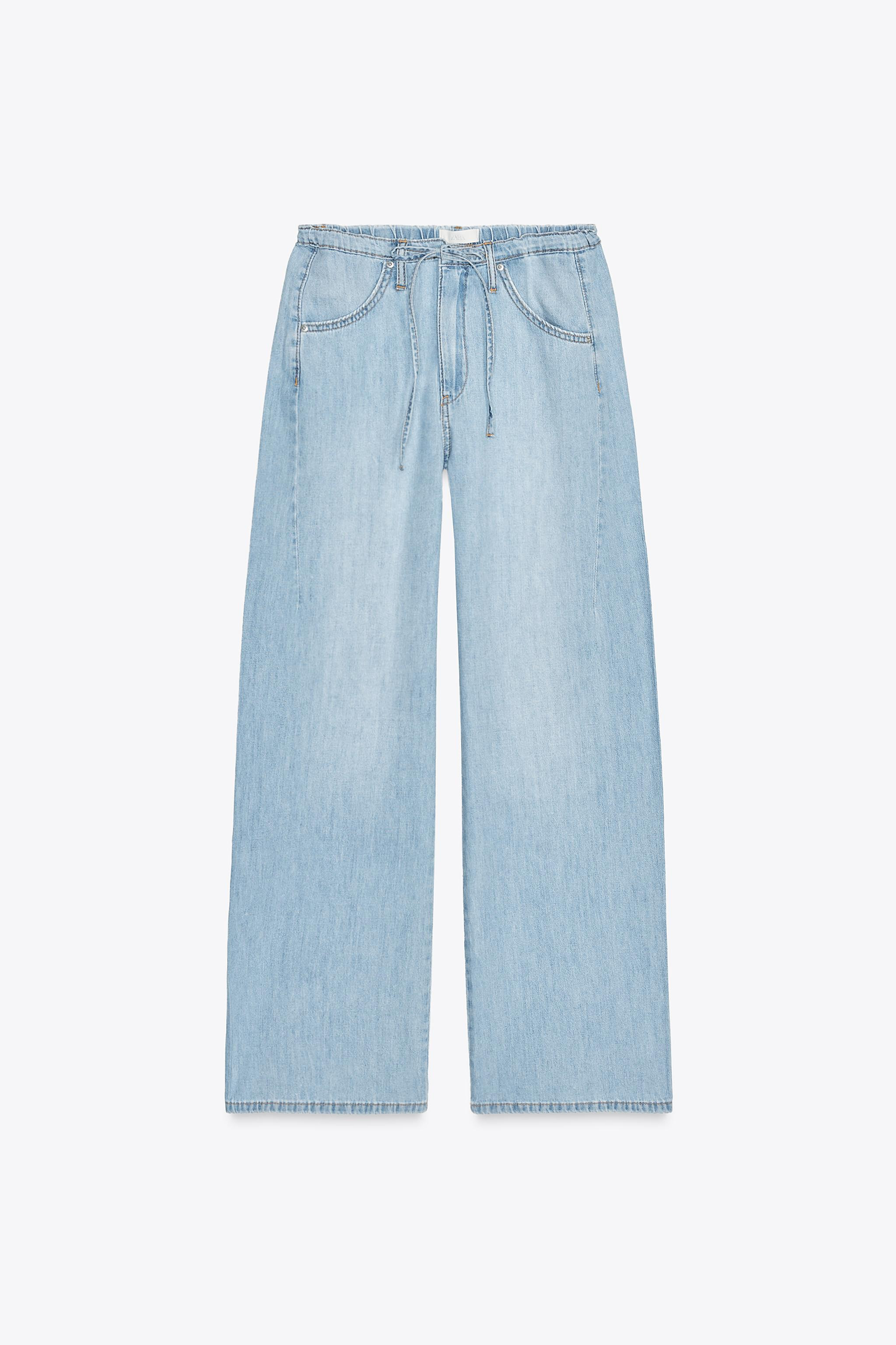 FLOWY DRAWSTRING DENIM PANTS | Zara US