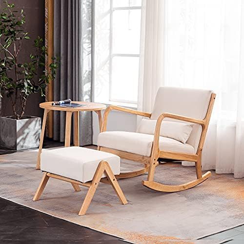 YOLENY Fabric Rocking Chair,Mid-Century Glider Rocker with Padded Seat, with Ottoman,Seat Wood Base, | Amazon (US)