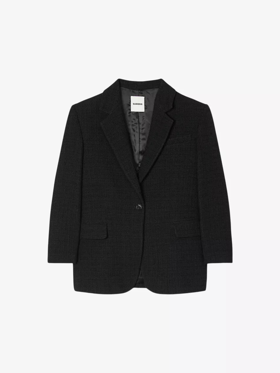 Notched-lapel padded-shoulder oversized-fit woven blazer | Selfridges