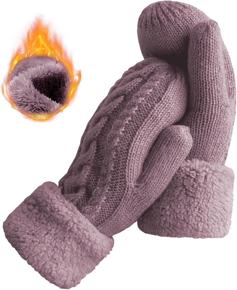 Women's Winter Gloves Warm Lining - Cozy Wool Knit Thick Gloves Mittens | Amazon (CA)
