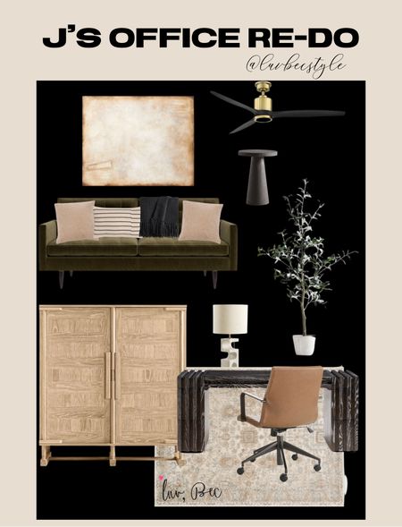 Redoing J’s office. Sharing the design details here. Stay tuned to my Insta @luvbecstyle for updates  office furniture executive desk modern furniture modern office decor green sofa art ceiling fan 

#LTKSeasonal #LTKhome #LTKmens