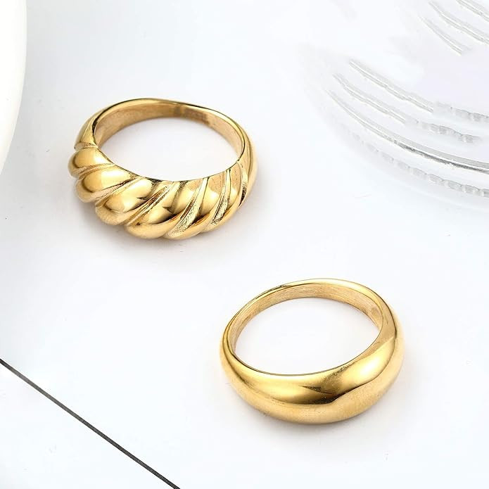 2Pcs Chunky Dome Ring for Women Gold Silver Minimalist Twisted Ring Stacking Band Statement Thick... | Amazon (US)