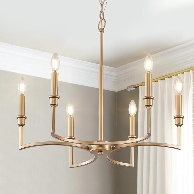 Gold Chandelier Light Fixture 6-Light Candle Dining Room Chandelier Lighting Over Table Vintage B... | Amazon (US)