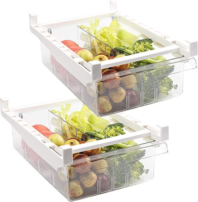 Shopwithgreen 2 Pack Refrigerator Organizer Bins with Handle, Pull-out Fridge Drawer Organizer, F... | Amazon (US)