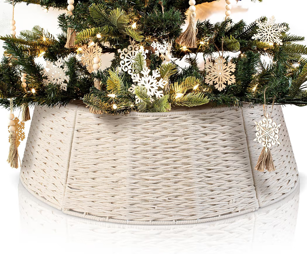 Beautiful Christmas Tree Collar - Authentic 28.5" Cotton Rope Tree Ring - Easy to Set Up Christma... | Amazon (US)