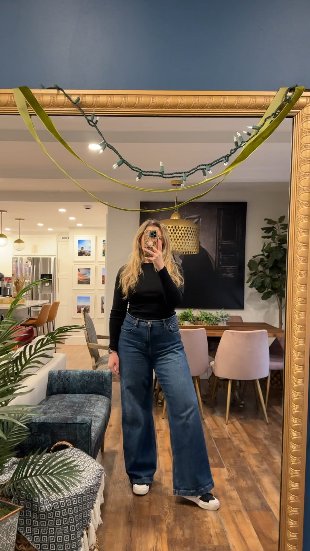 Wearing the wide leg jeans in long, they are true to size and have a lot of stretch. These are my favorite long sleeve shirts - I have multiple in crew & boatneck, I wear a medium. 

 #LTKootd #LTKstorytime #LTKMidsize