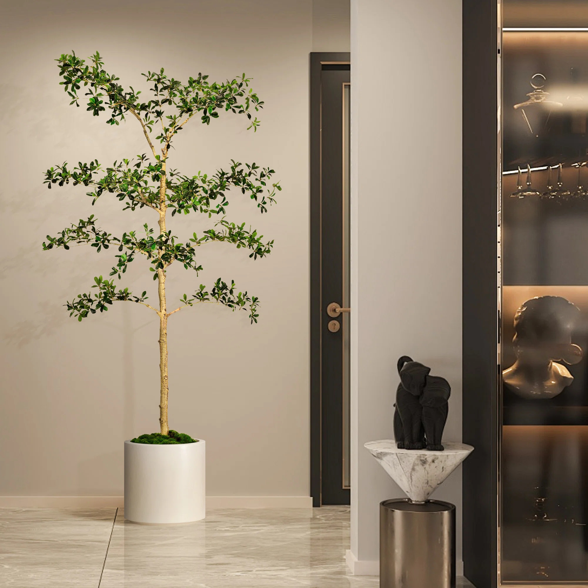 6.5 ft. Artificial Black Olive Shady Lady Tree in White Decor Pot | Wayfair North America