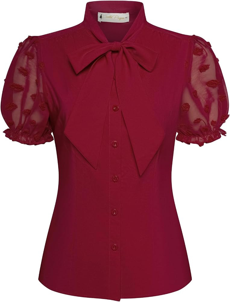 Belle Poque Summer Short Sleeve Office Button Down Blouse Vintage Business Casual Shirts Tops wit... | Amazon (US)
