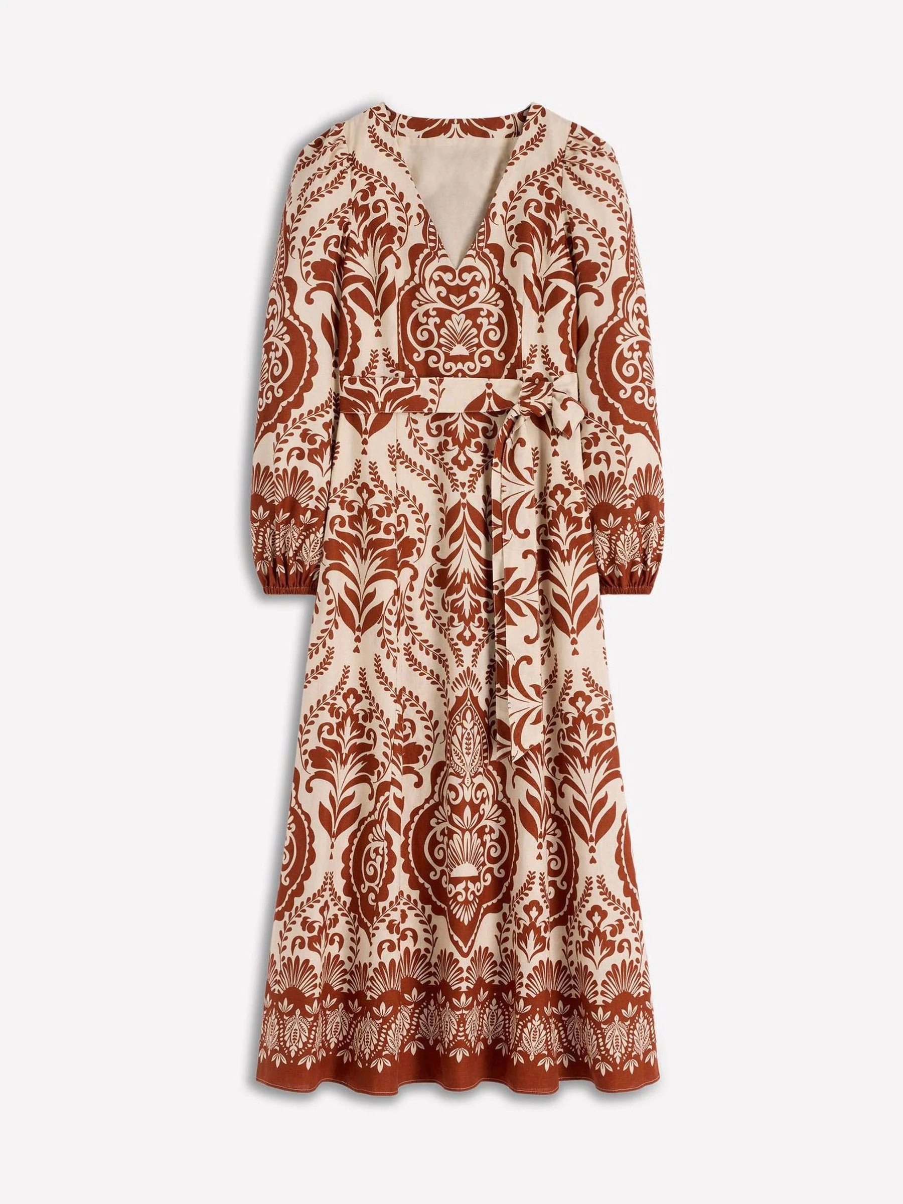 Boden Boden Brown Florence Linen Blend Dress | Next US