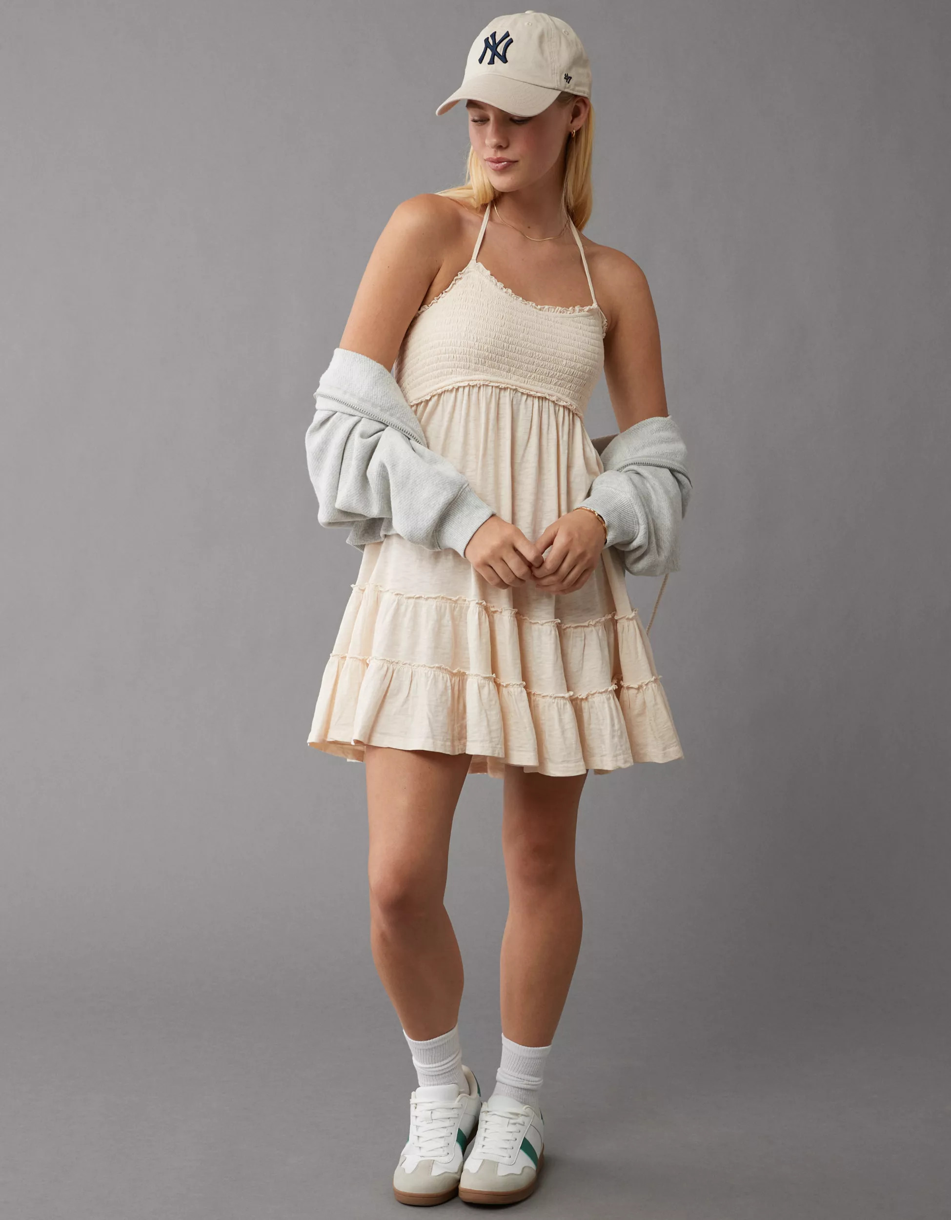 AE Tiered Knit Babydoll Mini Dress | American Eagle Outfitters (US & CA)