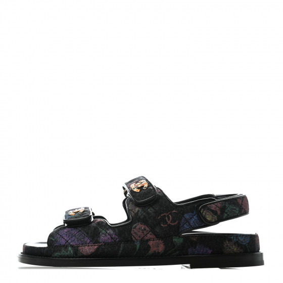 CHANEL Denim Quilted Dad Sandals 36 Black Multicolor | Fashionphile