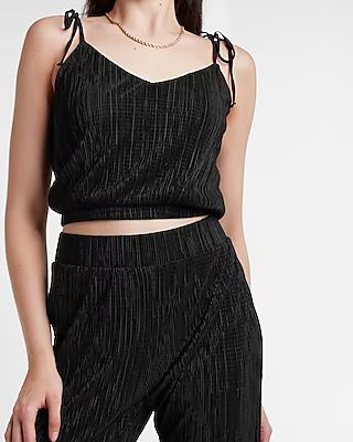 Crinkled Tie Shoulder Cropped Cami | Express