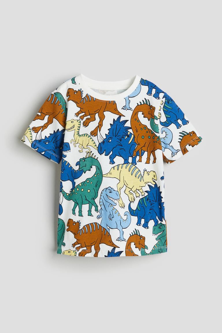 Printed T-shirt - White/dinosaurs - Kids | H&M US | H&M (US + CA)