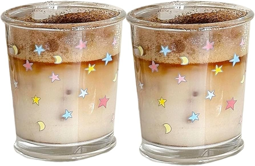 Set of 2 12 OZ Cute Drinking Glasses Star Moon Glass Coffee Cup Colorful Glass Cups for Iced Tea,... | Amazon (US)