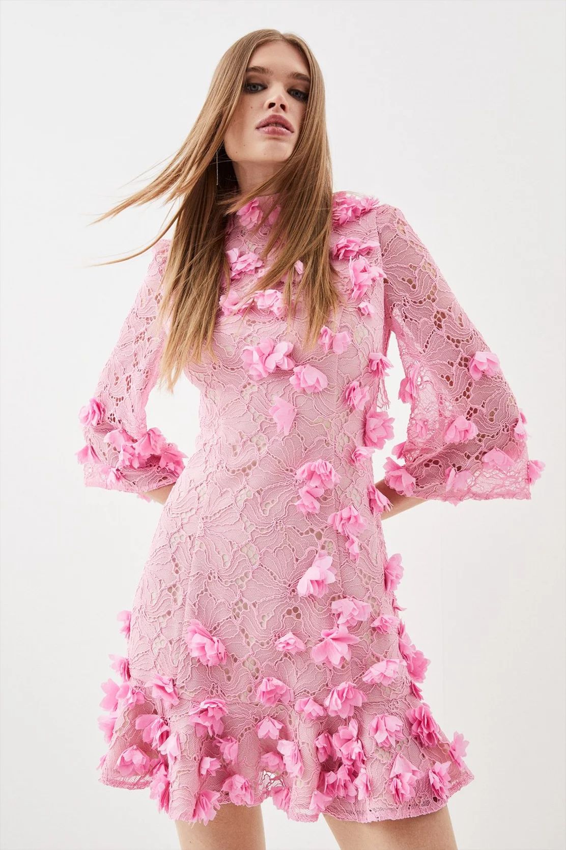Floral Applique On Lace Woven Mini | Karen Millen US