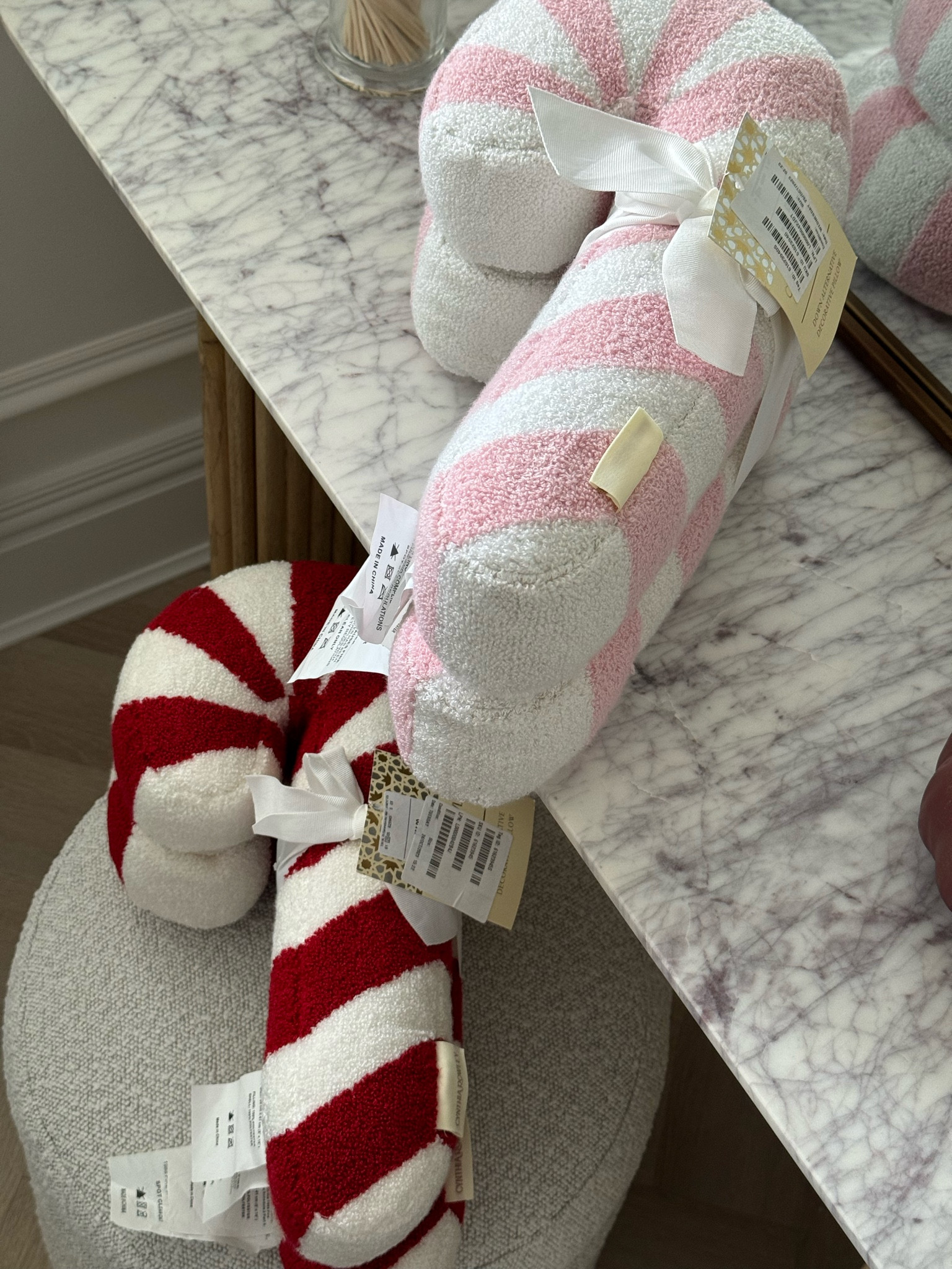 BACK IN STOCK 🩷🤍❤️ Candy cane cushion Pottery Barn dupes at TK Maxx! 

#LTKuk #LTKhome #LTKluxury