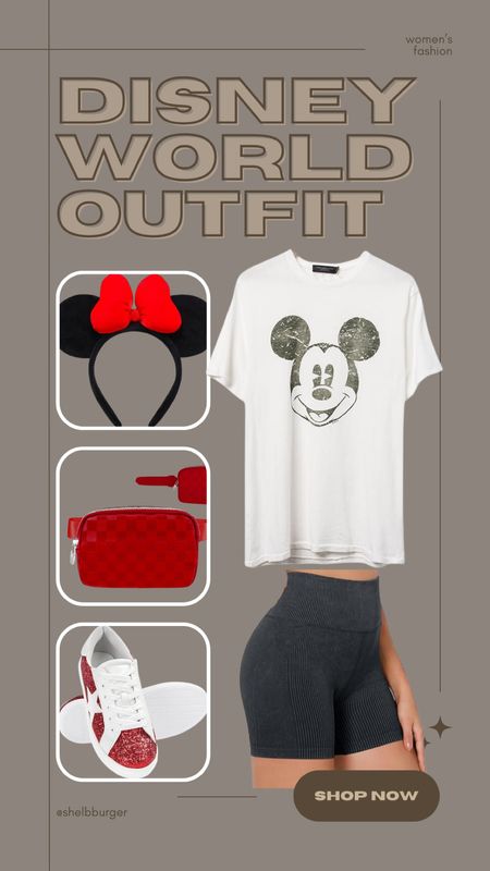 Amazon Disney World outfit for women

Mickey Mouse graphic tee shirt
Ribbed spandex biker shorts
Minnie Mouse ears
Red checkered belt bag
Sparkle red walking shoes fashion sneakers

#LTKTravel #LTKSummerSales #LTKFindsUnder50