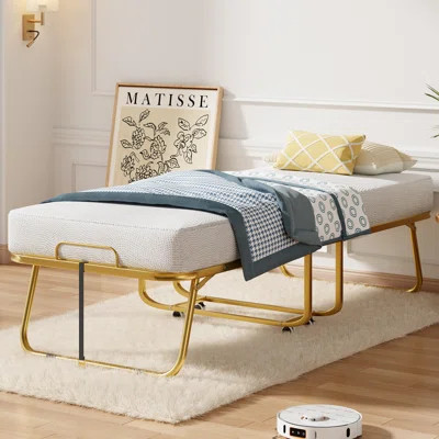 Mercer41 Folding Bed With 5 Inch Memory Foam Mattress, Single Rollaway Bed For Guests, Space Saving Portable Bed With Lockable Wheels, Easy Assembly & | Wayfair North America