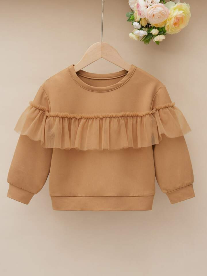 SHEIN Kids EVRYDAY Toddler Girls Solid Contrast Mesh Sweatshirt | SHEIN