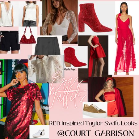 Taylor Swift Outfit Ideas: RED Eras Tour Looks! Included shoes, bag, & multiple Taylor Swift Country Concert looks! ❤️❤️❤️
.
.
Some sneakers and some bejeweled booties to choose from, linked a sparkly red bag too! 
.
.
.
#erastour #RED #nashvilleoutfit #countryconcert #dresses #vacationoutfit #taylorswift #sequin 

#LTKFind #LTKFestival #LTKtravel