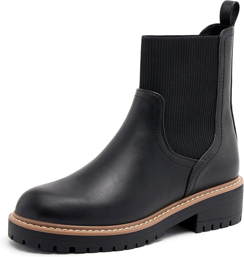vodvob Women's Elastic Chelsea Boots Chunky Low Heel Platform Slip On Lug Sole Ankle Booties | Amazon (US)