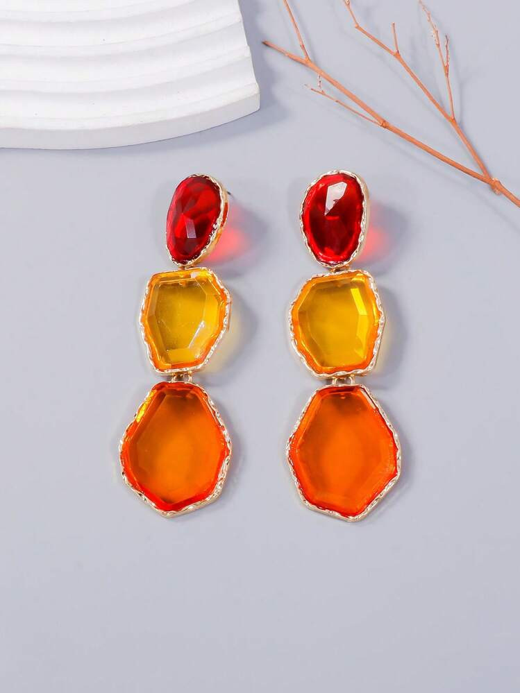Juran 1 Pair Orange Resin Layered Exaggerated Geometric Design Earrings For Women | SHEIN