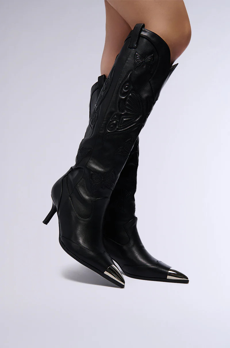 AZALEA WANG FLORYAN BLACK WESTERN BOOT WITH SILVER TOE CAP | AKIRA