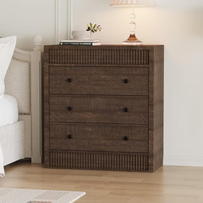 Modern Wide Fluted Dresser Chest – 3 Drawers, Wooden Storage Cabinet for Bedroom, Kids Room, Hallway, Living Room, Natural Oak – 3 Buckets | Target