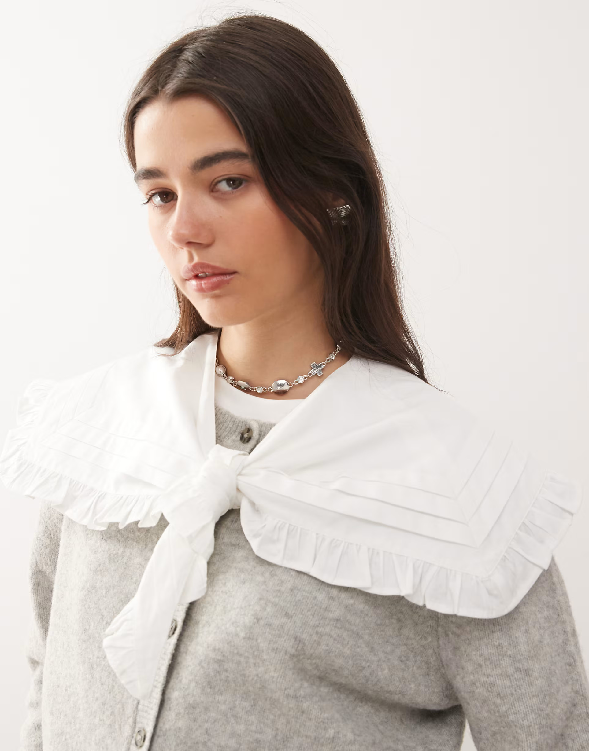 Reclaimed Vintage tie front scarf with pintucks in white | ASOS (Global)