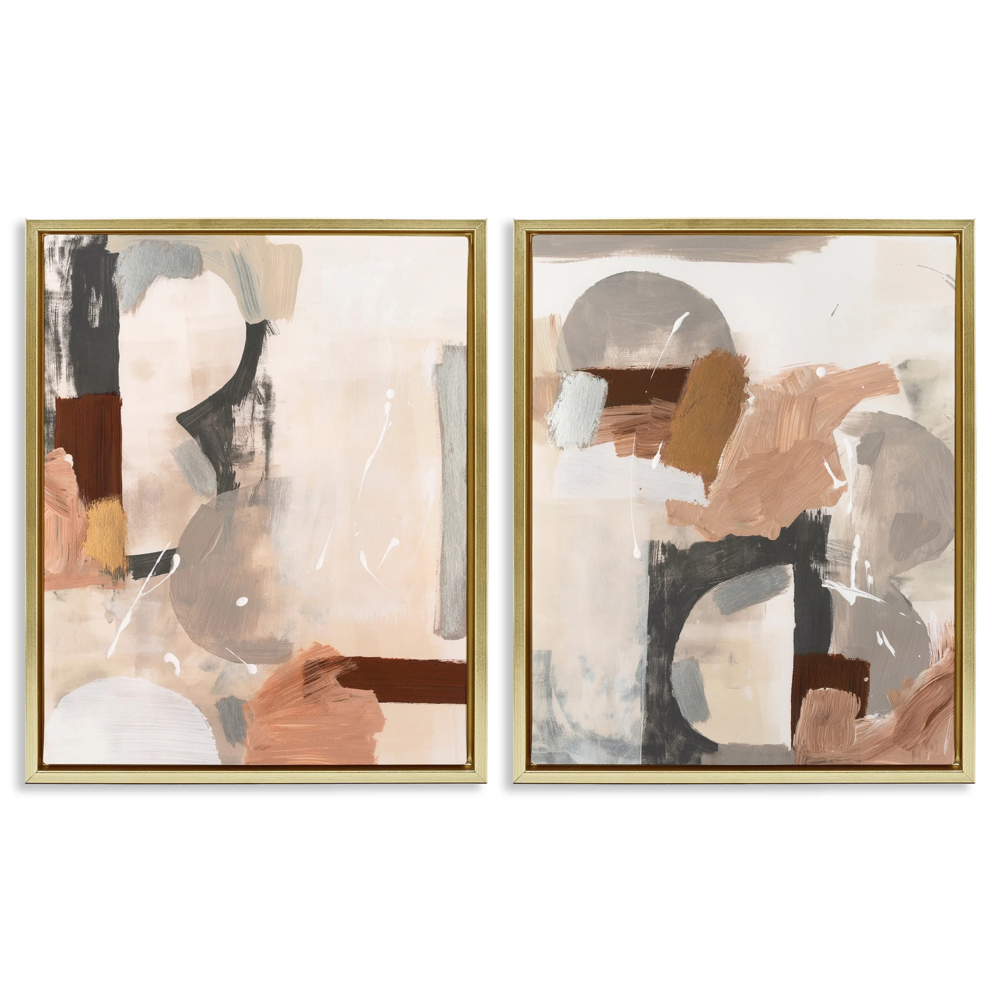 Stupell Industries Abstract Neutral Shapes Brown Abstract Painting Gold Floater Framed Canvas Art Print Wall Art, 17 x 21, Set of 2 - Walmart.com | Walmart (US)