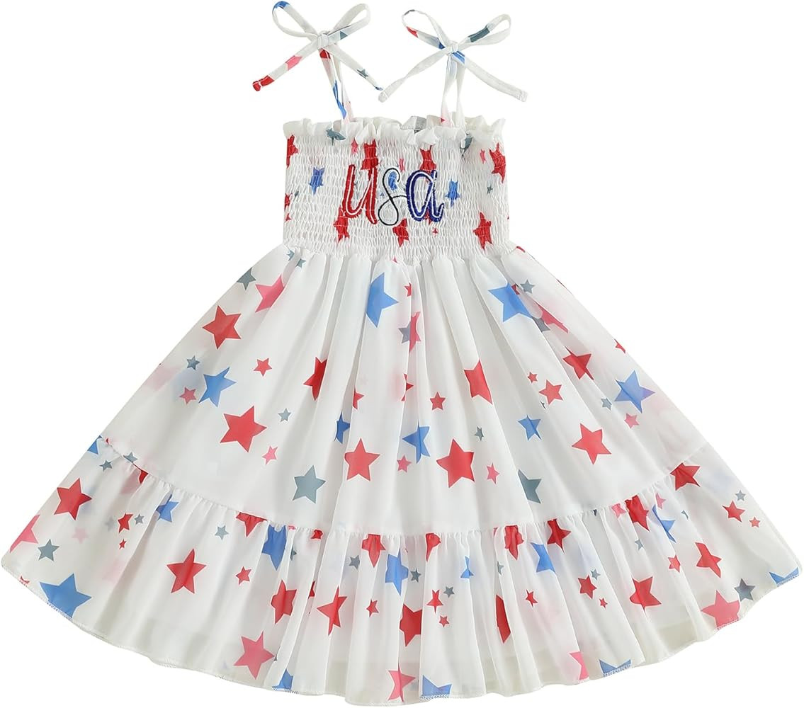 4th of July Toddler Baby Girl Outfit USA Dress Bowknot Halter Fouth of July Dresses Girls 4th of ... | Amazon (US)