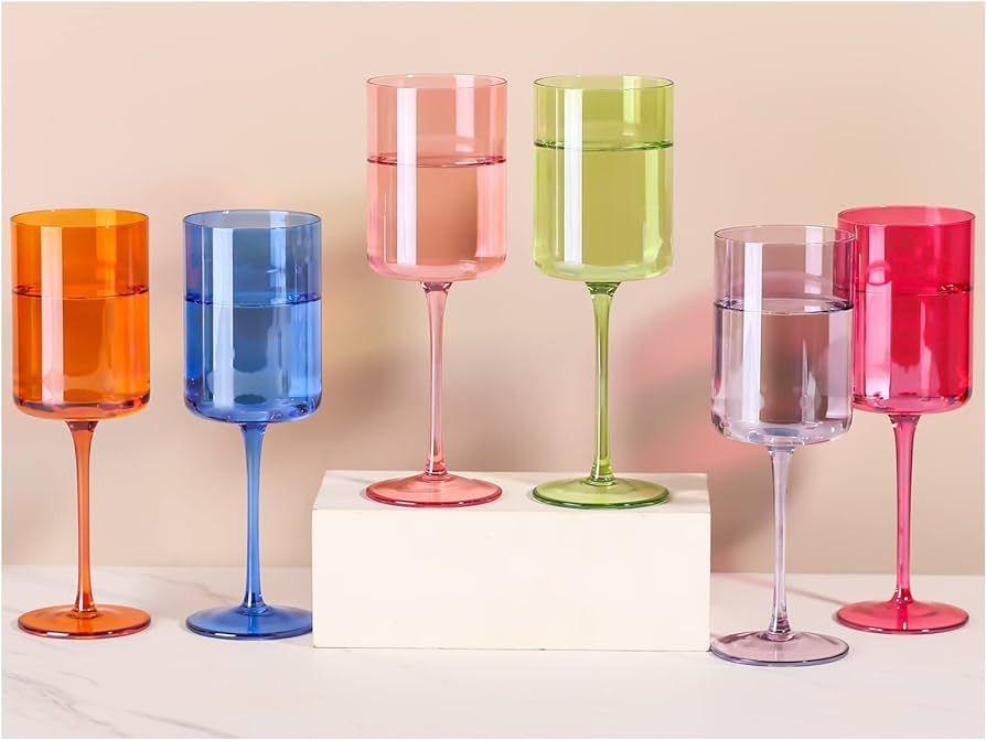 Physkoa Colored Wine Glasses - 12oz Crystal Square Wine Glasses Set of 6,Stemmed Multi-Color Glas... | Amazon (US)