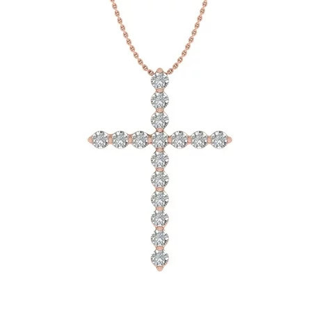 1/4 Carat Diamond Cross Pendant Necklace in 14K Rose Gold (Silver Chain Included) (I1-I2 Clarity) | Walmart (US)