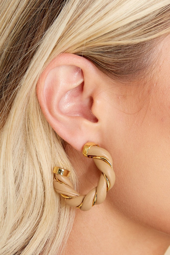 Grab Their Attention Tan Hoop Earrings | Red Dress 