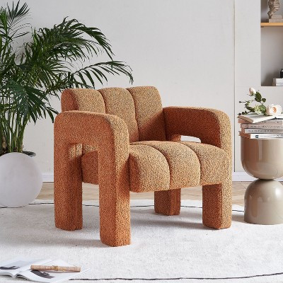 31.10" Boucle Upholstered Orange Accent Chair, Modern Wood Frame Armchair - Maison Boucle | Target