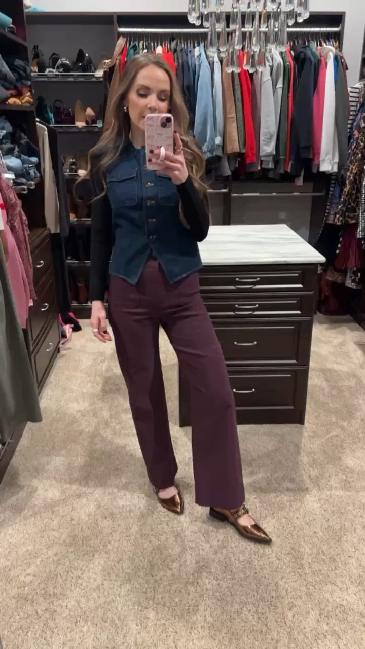 Trendy Winter style with @anthropologie denim vest + burgundy pants with buckle flats 

#LTKStyleTip #LTKSeasonal #LTKWatchNow