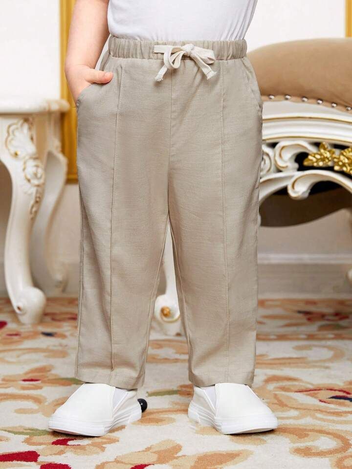 SHEIN Baby Boy Casual Elastic Waistband Drawstring Solid Color Jogger Pants | SHEIN