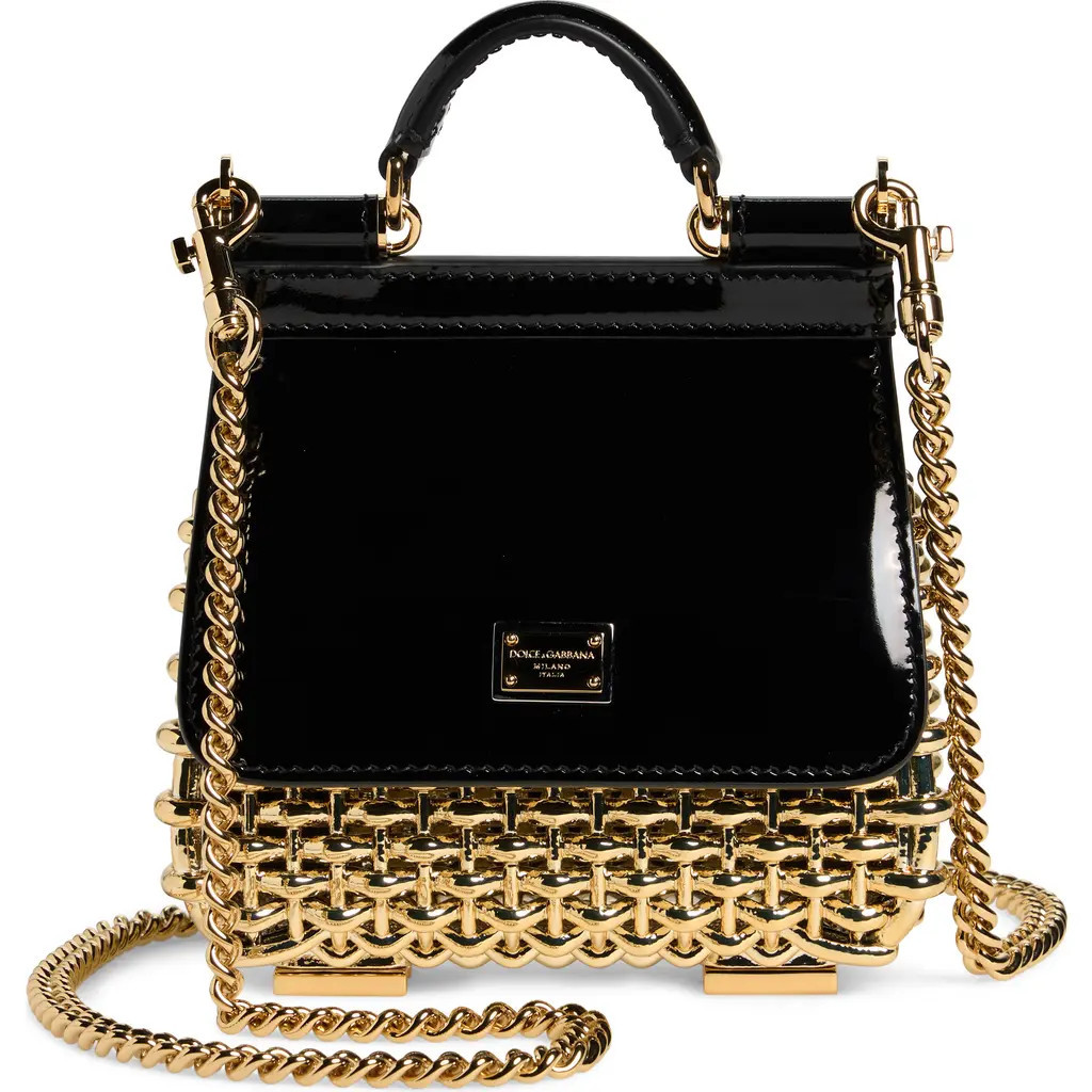 Dolce&Gabbana Mini Sicily Box Cage Shoulder Bag in 87530 Gold/Black at Nordstrom | Nordstrom