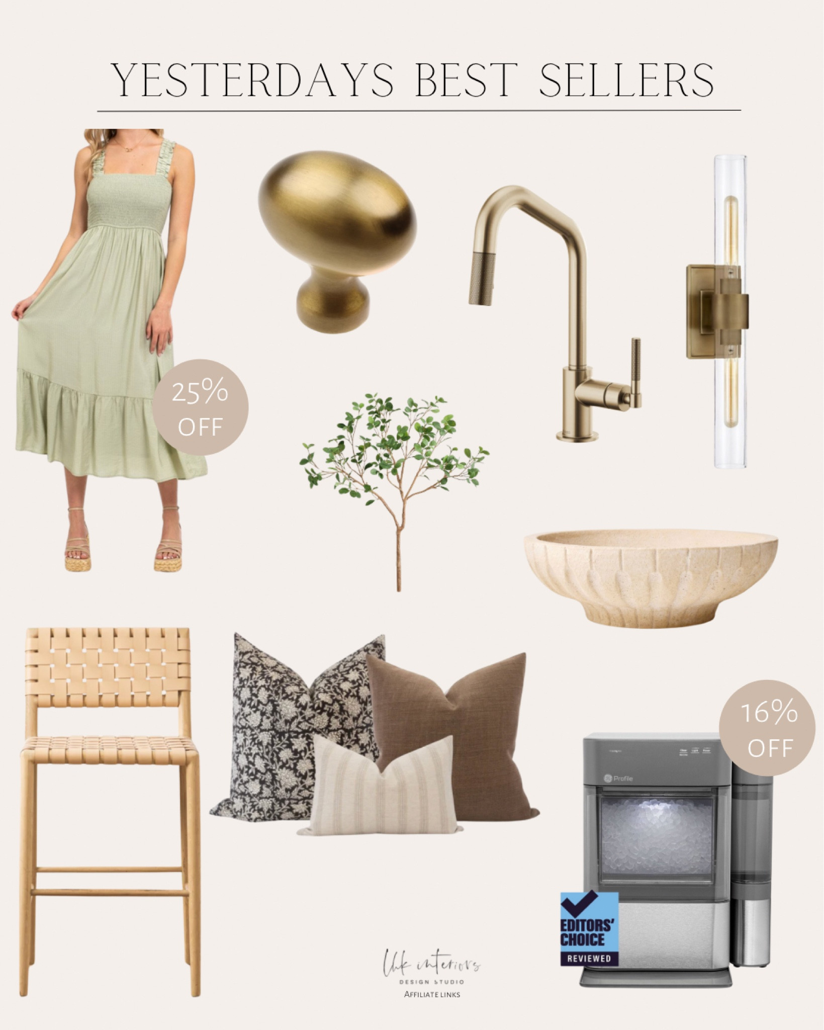 Yesterdays best sellers
Presidio petite wall sconce / Etsy pillow cover set / oval knob / ceramic carved bowl / summer dress / nugget ice maker / greely counter stool / pull-down faucet / faux green leaf branch 

#LTKhome #LTKU #LTKsalealert