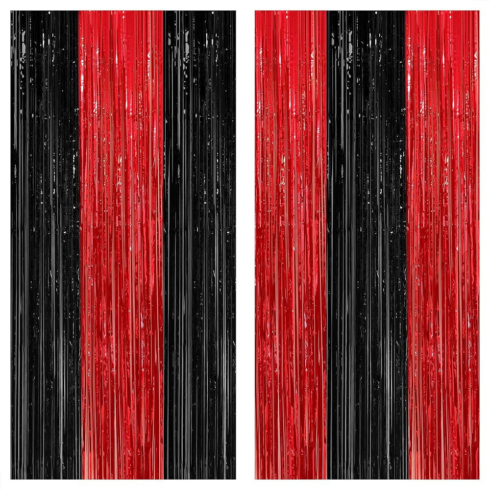 KatchOn, Red and Black Fringe Curtain, Pack of 2 - XtraLarge, 8x6.4 Feet | Red and Black Backdrop... | Amazon (US)