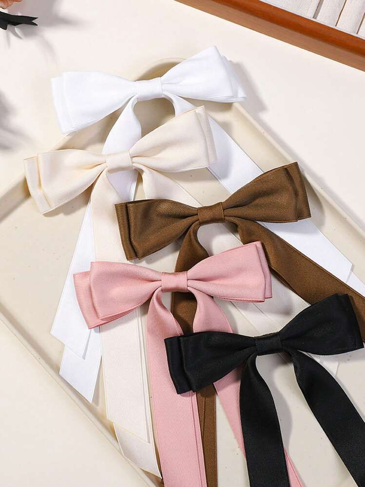5pcs/1pc Ladies Elegant Street Style Retro Palace Chic High Quality Minimalist Fashion Large 24cm/9.45in Black/White/Beige/Pink/Coffee Double-Deck Bowknot Barrette, Suitable For Women Everyday/Holiday/Work Wear Alligator Hair Clip Hair Accessories Claw Clips Hair Claws Hair Barrettes | SHEIN