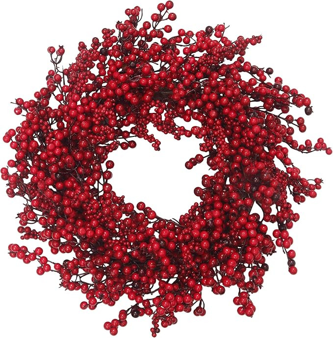 VGIA 22 inches Christmas Wreath Door Wreath Stunning Red Berry Wreath  Christmas Decoration | Amazon (US)